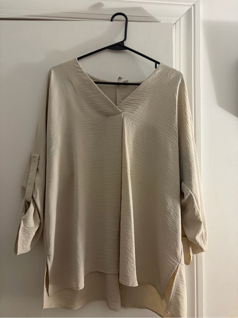 Cato Cream V-Neck Textured Tunic